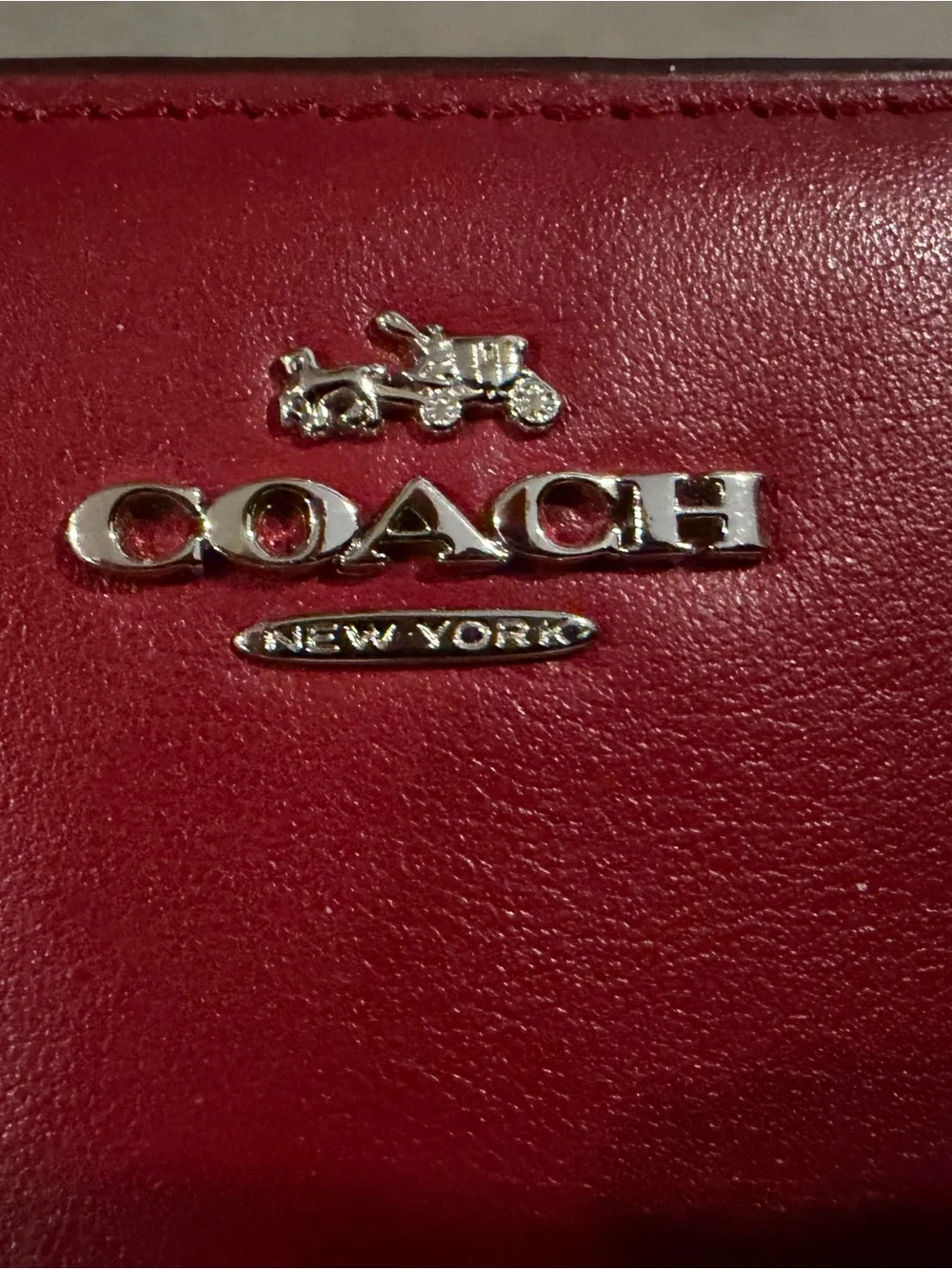 Coach Red Leather Zip-Around Wallet with Silver Logo